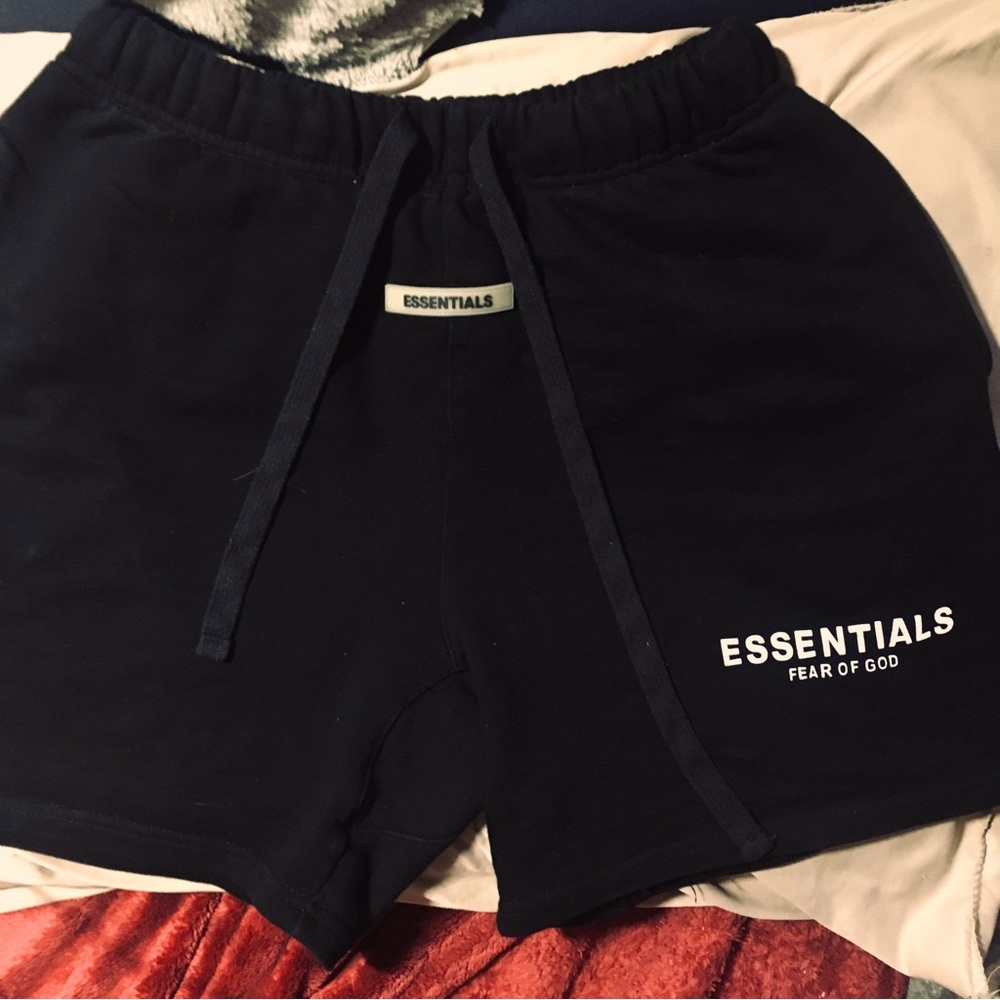 A medium sized pair of F.O.G. Essentials black shorts.